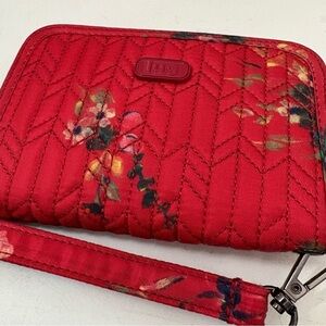 Lug Red Quilted Wristlet Bag with Floral Design
